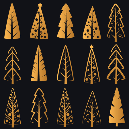 Vector Luxury rich decorative golden Christmas trees on backgroundのイラスト素材