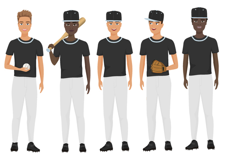 Vector flat school baseball guys team in uniform isolated.のイラスト素材