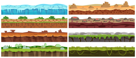 A Seamless cartoon vector landscape design set. Ground floor collection for game interface.のイラスト素材
