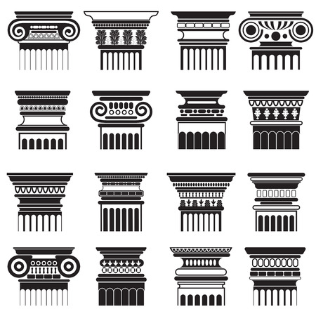 Vector ancient Greek Rome column capitals silhouette set.のイラスト素材