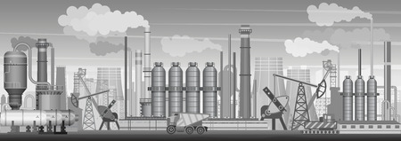 Vector heavy industrial landscape background. Industry, factory and manufacture. Environment pollution.のイラスト素材