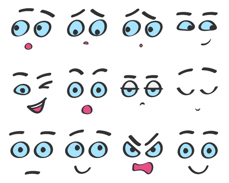 Vector color line emoji cartoon faces set. Funny avatar emotions isolated.のイラスト素材