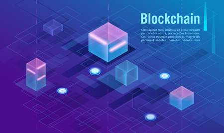 Cryptocurrency and blockchain concept, data powered center, cloud data storage isometric vector illustration. Web design, presentation banner.のイラスト素材