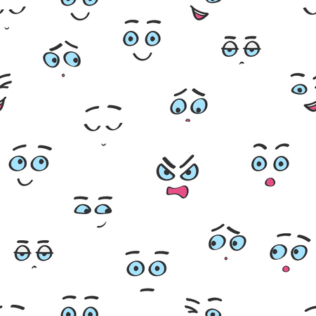Vector seamless cartoon smileys faces pattern. Funny avatar emotions isolated.の写真素材