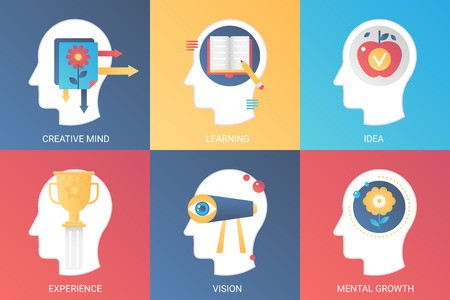 Vector Concept creative mind, learning, idea, experience vision, mental growth. Modern gradient flat style.のイラスト素材