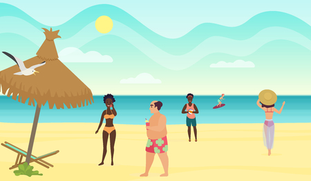 People on the beach cartoon vector illustrationのイラスト素材