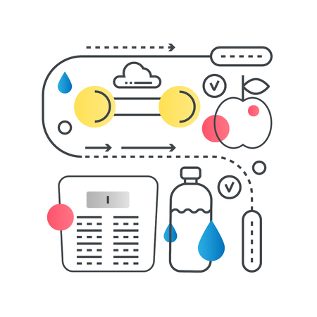 Fitness vector concept in trendy line with gradient flat colorのイラスト素材