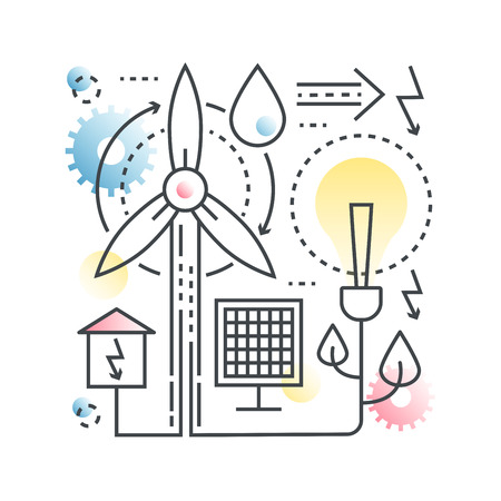 Ecology, green energy, clear environment vector concept in trendy line with gradient flat color.のイラスト素材