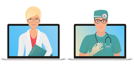 Hipster Doctor with online medical consultation concept, Healthcare services, Ask a doctorのイラスト素材