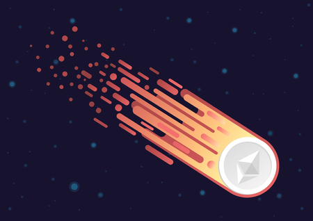 Comet with Ethereum symbol flying down in open space. Cryptocurrency market falling down vector illustration.のイラスト素材