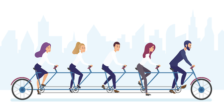 Group of office business people riding bicycle together. Tandem bicycle teamwork concept brvyot illustrationのイラスト素材