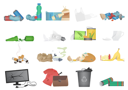 Garbage and waste realistic icons set vector illustrationのイラスト素材