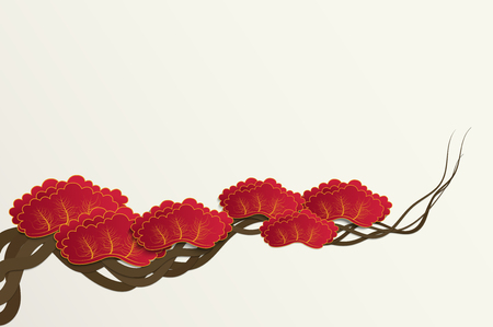 Paper cut style of plum blossom tree branch background for Chinese or Japanese design vector illustrationのイラスト素材