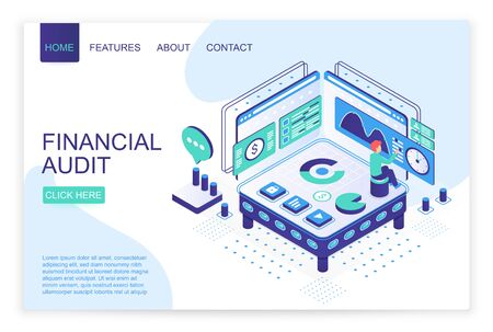 Financial audit landing page isometric vector templateのイラスト素材