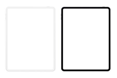 New version of black and white slim tablet with blank white screen. Tablets realistic vector illustrationのイラスト素材