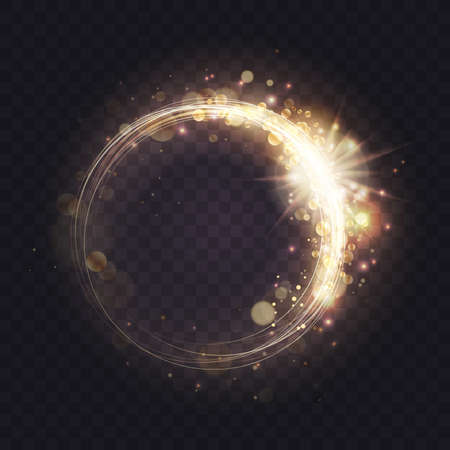 Gold luminous spark ring, light frame effect, glowing swirl lines with sparkling glitterのイラスト素材
