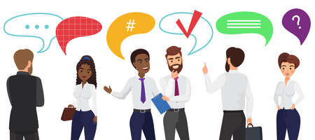 People communicate with chat message bubble above head, bubbling speech communicationのイラスト素材