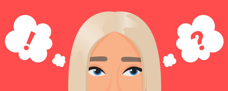 Girl thinking about problem with dots in think bubble, expression portrait with eyesのイラスト素材