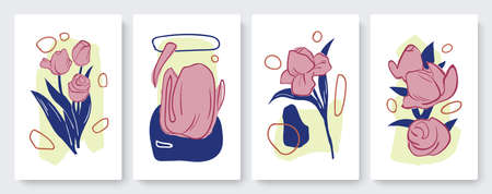 Abstract minimal flowers set, template background for social media storiesのイラスト素材