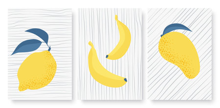 Abstract minimal tropical yellow fruits set, template background for social media storiesのイラスト素材