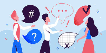 People with dialogue conversation bubbles, messages communication concept with man womanのイラスト素材