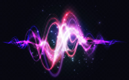 Abstract spectrum sound wave, glowing light effect motion vector illustration. Neon graph diagram...