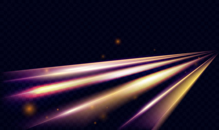 Light speed transport car flare effect, abstract fast motion on city road at night vector...