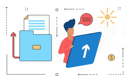 Business people work, organize document files to portfolio vector illustration. Cartoon man user...