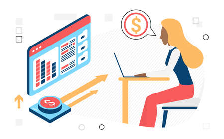 Finance investment startup, business manager, corporate development leadership concept flat line vector illustrationのイラスト素材