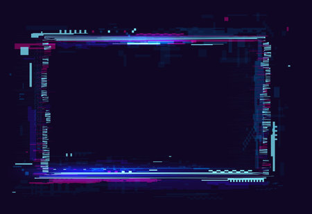 Glitch effect frame of rectangular shape vector illustration. Abstract rectangle digital technology,...
