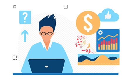 e-commerce market expertize, business online buying and selling. Work in field of Internet technologies e-sale , flat vector design isolatedのイラスト素材