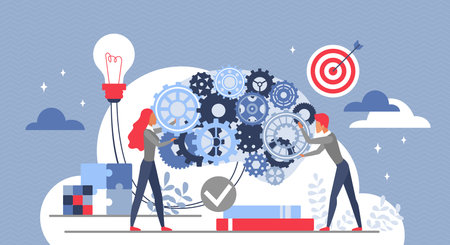 Business people generate creative new idea vector illustration. Cartoon team of woman and man...
