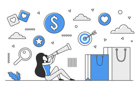 Shopping discount advertising. Sale marketing, special promotional offer vector monocolor illustrationのイラスト素材