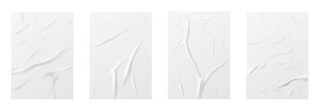 Wet paper set, crumpled wrinkled wrapper vector illustration. 3d realistic mockup paper sheets,...