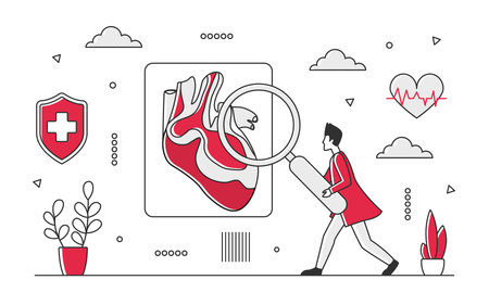 Health heart and medical diagnosis. Doctor examination, patient healthcare vector monocolor illustrationのイラスト素材