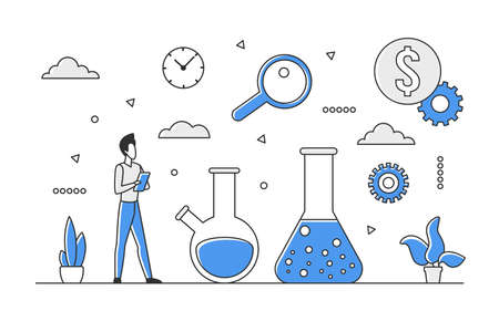 Scientific laboratory and lab equipment. Technological research and experiments vector monocolor illustrationのイラスト素材