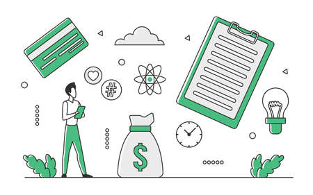 Scientific new laboratory research. Science investment fund, innovational biology vector monocolor illustrationのイラスト素材