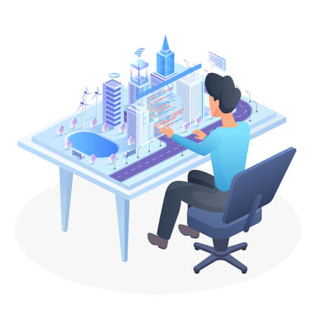 Business project manager of smart innovative city. Last generation infrastructure and technologiesのイラスト素材