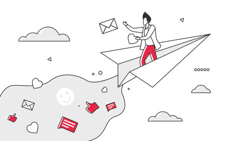 Business growing and promotional campaign. Digital marketing manager sharing expanding strategy vector monocolor illustrationのイラスト素材