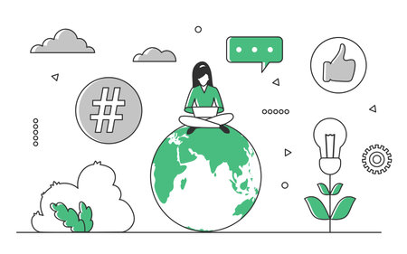 Global environmental protection activity support. Eco friendly natural sustainable resources vector monocolor illustrationのイラスト素材