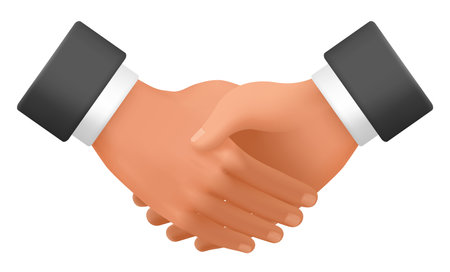 Partnership human handshake collaboration. Shaking arms nonverbal gesture for deals 3d cartoon illustrationのイラスト素材