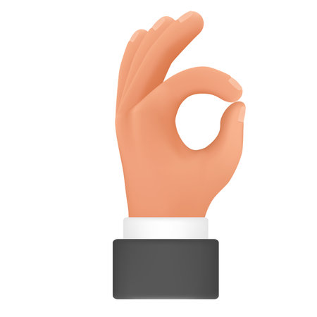 Human hand gesture showing okey sight. Fingers expressing good state, success sign 3d cartoon illustrationのイラスト素材