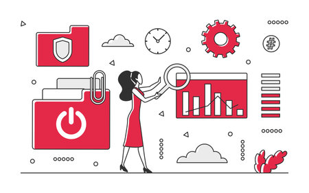 Accounting department storing data. Financial information file and storage vector monocolor illustrationのイラスト素材
