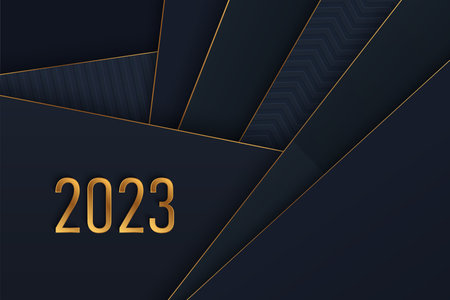 2023 New Year Holiday greeting card gold logo design, invitation, calendar, party, golden holiday label vector illustrationのイラスト素材