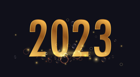 2023 poster, shiny greeting card, banner. Luxury shine of gold Happy New Year background design background vector illustrationのイラスト素材