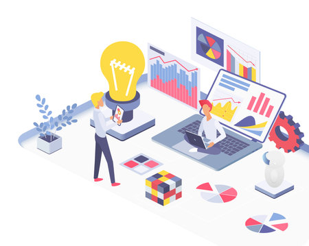 Business intelligence innovative technologies. Creative latest generation processing data devicesのイラスト素材