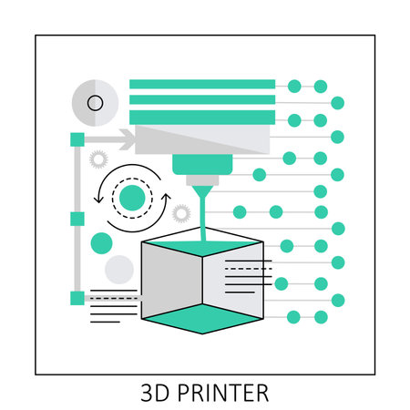 3d printer technology. Modeling web graphics, printing augmented reality vector illustrationのイラスト素材
