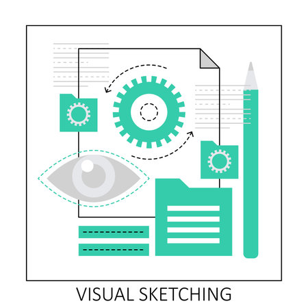 3d visual sketching. 3d visualization process, prototype model creating vector illustrationのイラスト素材