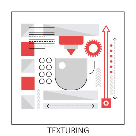3d printer texturing. Digital item modelling, 3d prototype creating vector illustrationのイラスト素材