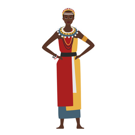 Traditional dressed african woman. Tribal ethnic clothes dress vector cartoon illustrationのイラスト素材